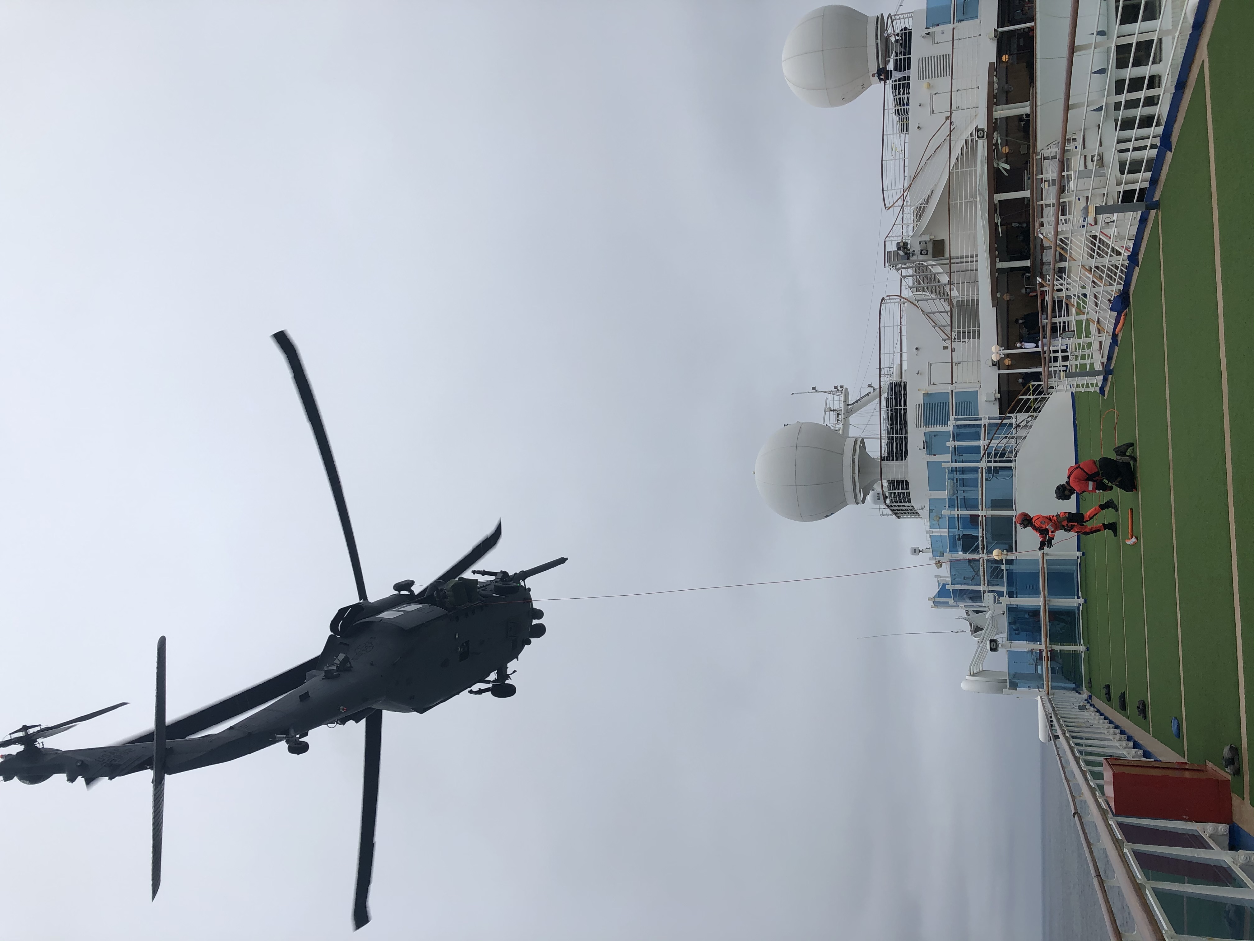 A helicopter brought Dr. Victoria Chu down to the Grand Princess cruise ship to test crew and passengers for COVID-19. Photo: Victoria Chu