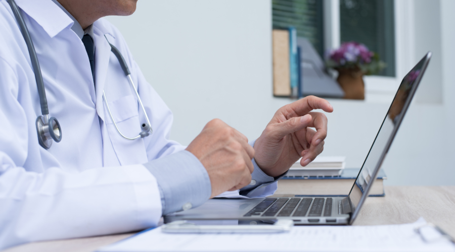  A doctor on a telemedicine meeting