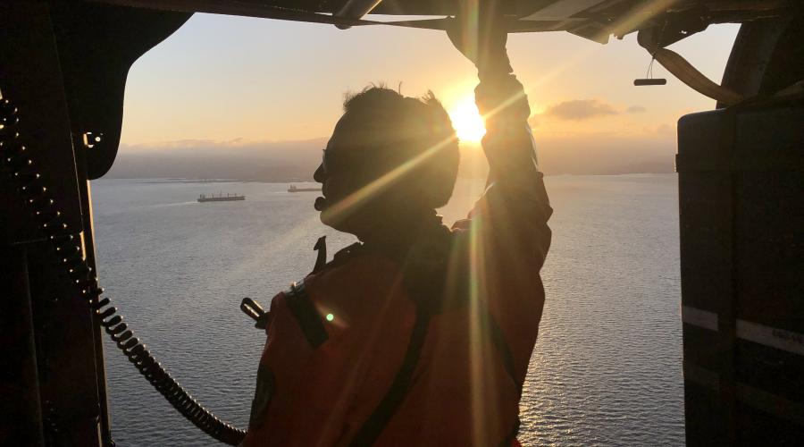 Dr. Victoria Chu preparing to rappel onto the Grand Princess cruise ship at the beginning of the COVID-19 pandemic