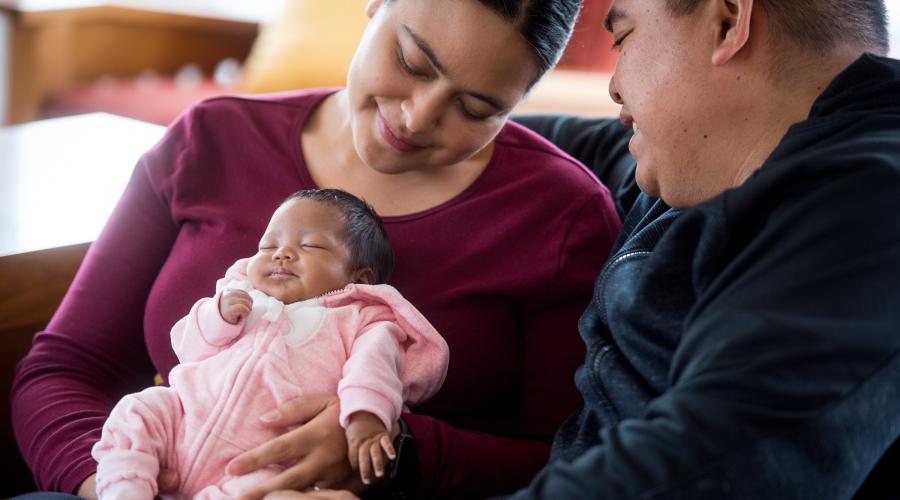 Nichelle Obar and Chris Constantino hold their baby at UCSF Benioff Children's Hospital San Francisco. Photo by: Barbara Ries